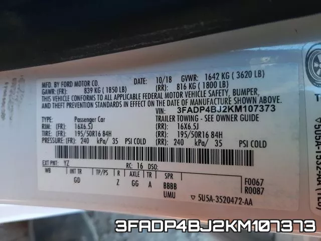 3FADP4BJ2KM107373 фото 2