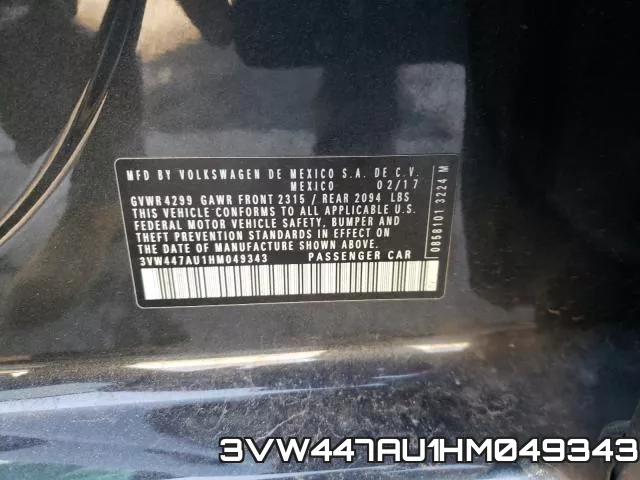 3VW447AU1HM049343 фото 2
