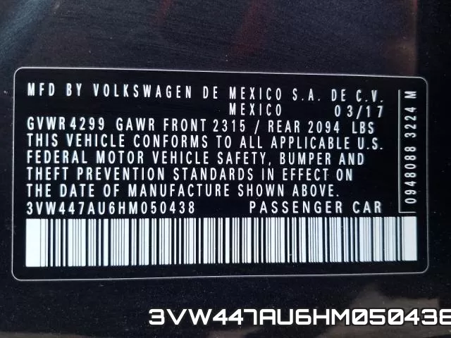 3VW447AU6HM050438 фото 2
