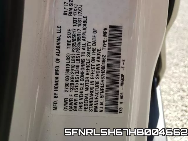 5FNRL5H67HB004662 фото 2
