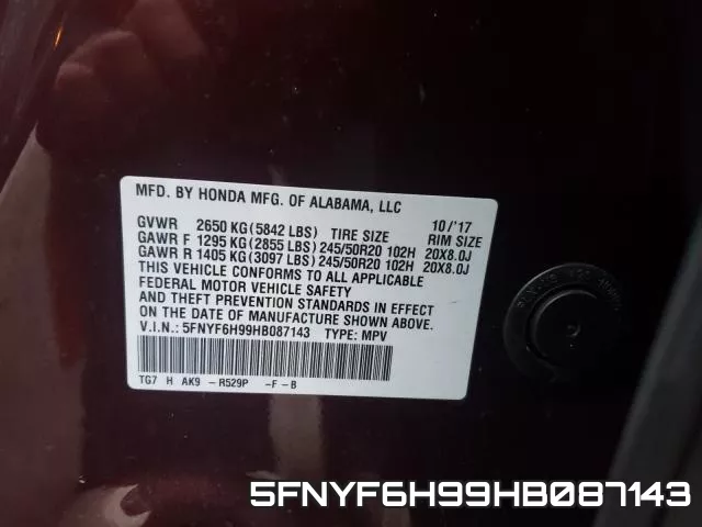 5FNYF6H99HB087143 фото 2