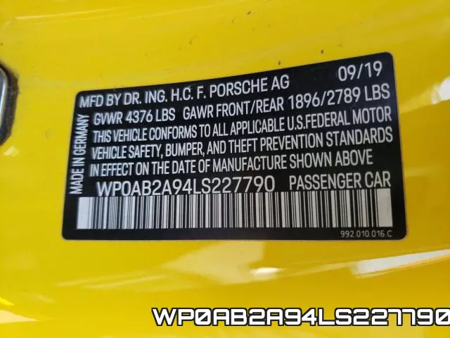 WP0AB2A94LS227790 фото 2