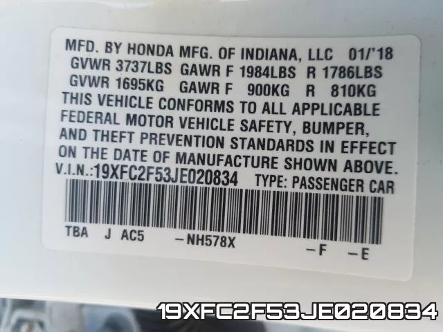 19XFC2F53JE020834 фото 2