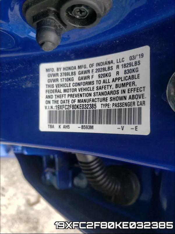 19XFC2F80KE032385 фото 2