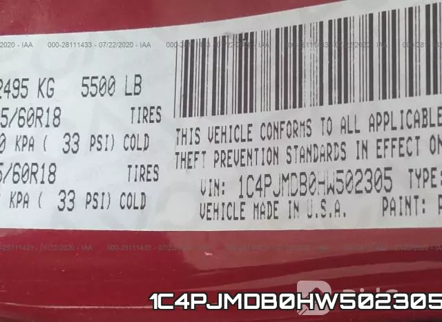 1C4PJMDB0HW502305 фото 9