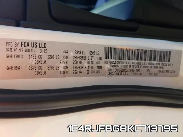 1C4RJFBG8KC713795 фото 2
