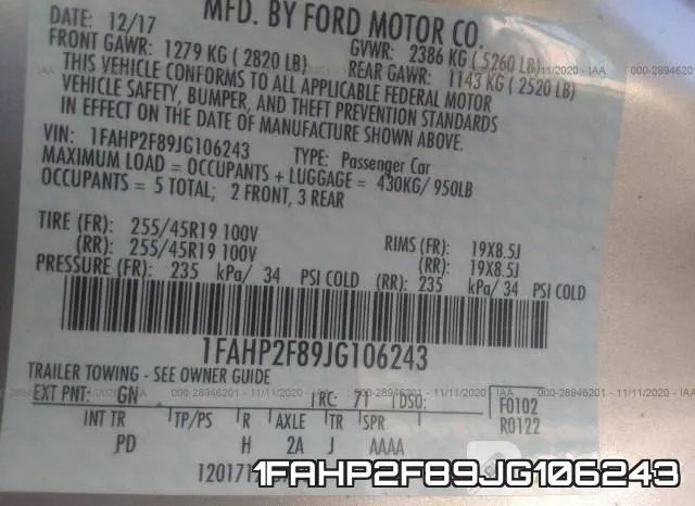 1FAHP2F89JG106243 фото 8