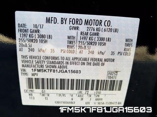 1FM5K7F81JGA15603 фото 2