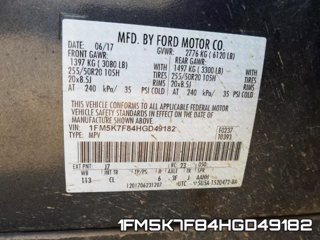 1FM5K7F84HGD49182 фото 2