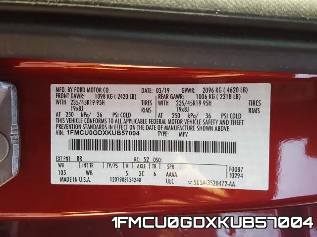 1FMCU0GDXKUB57004 фото 2