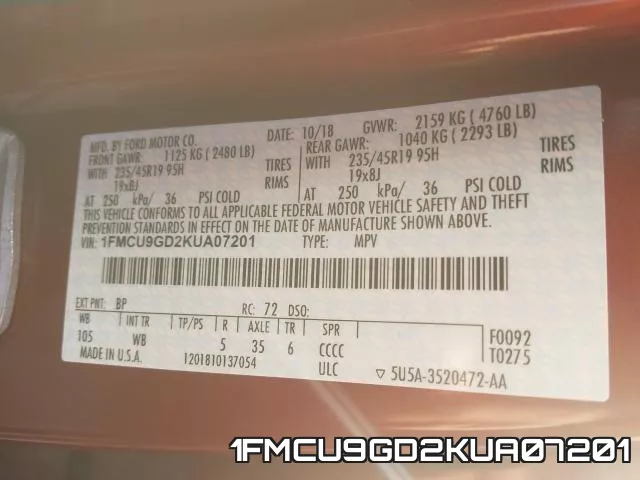 1FMCU9GD2KUA07201 фото 2