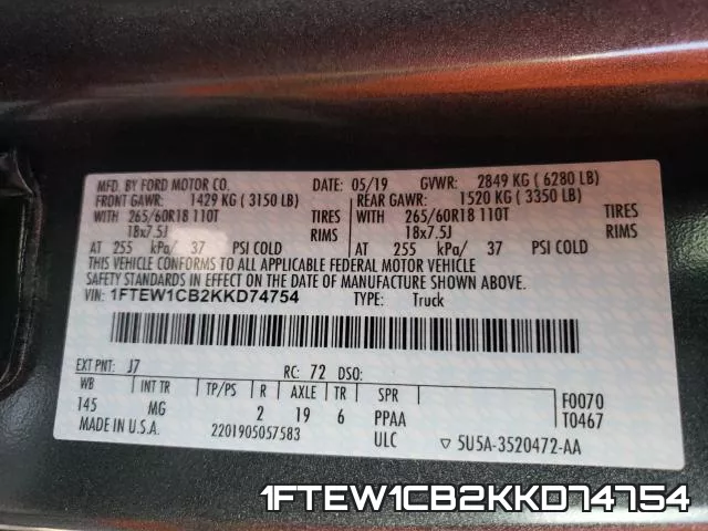 1FTEW1CB2KKD74754 фото 2