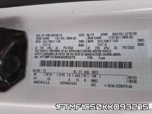 1FTMF1C50KKD93275 фото 2