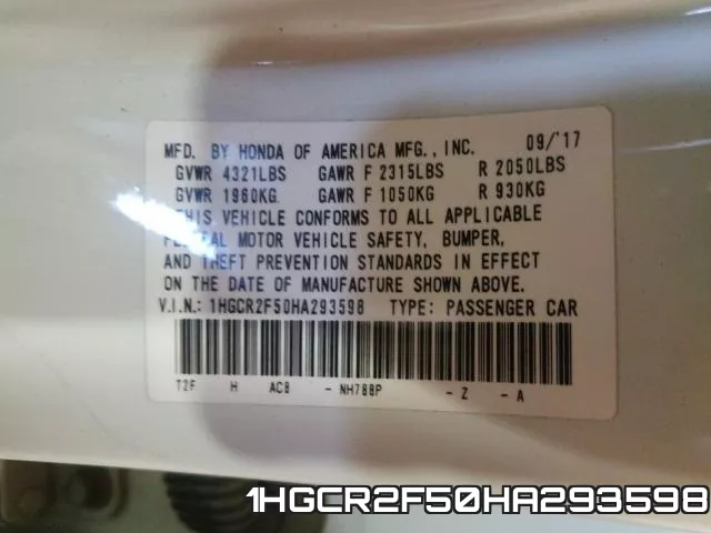 1HGCR2F50HA293598 фото 2