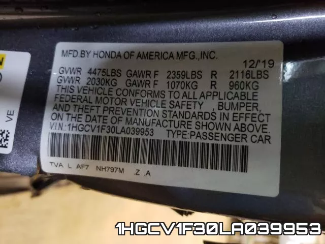 1HGCV1F30LA039953 фото 2