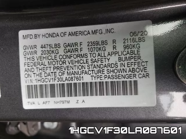 1HGCV1F30LA087601 фото 2
