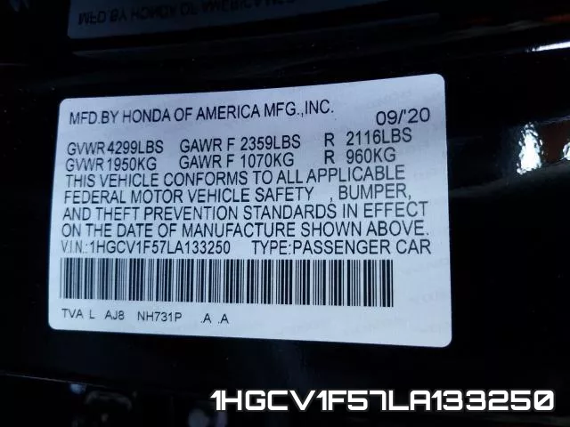 1HGCV1F57LA133250 фото 2