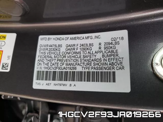 1HGCV2F93JA019266 фото 2