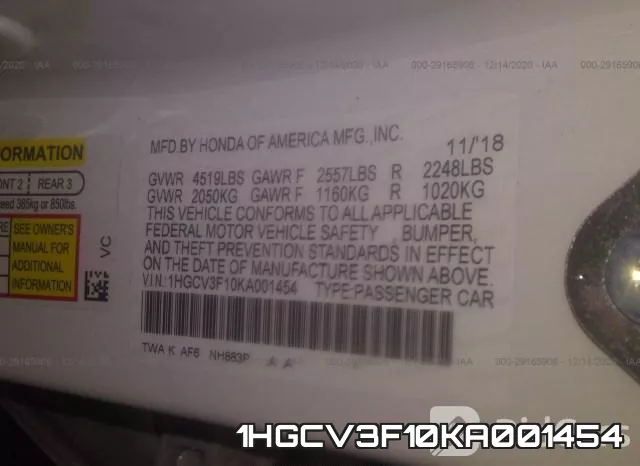 1HGCV3F10KA001454 фото 8