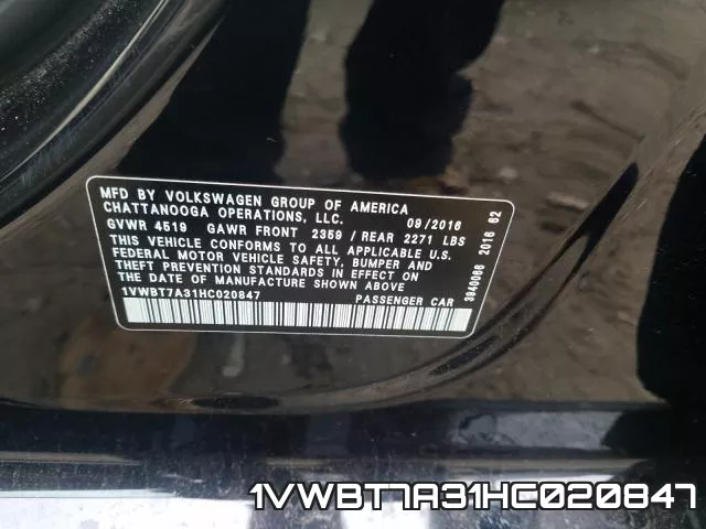 1VWBT7A31HC020847 фото 2