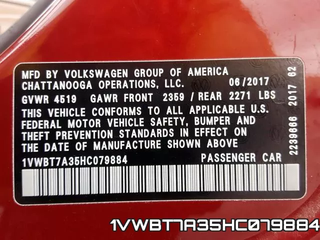 1VWBT7A35HC079884 фото 2