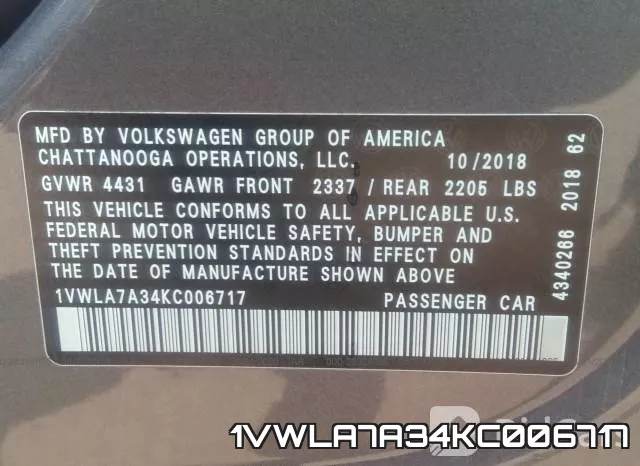 1VWLA7A34KC006717 фото 10