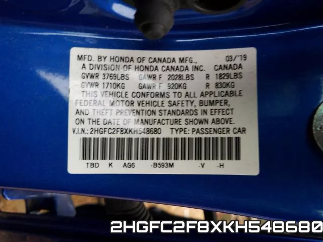 2HGFC2F8XKH548680 фото 2