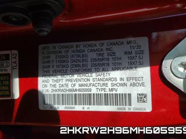 2HKRW2H96MH605959 фото 2