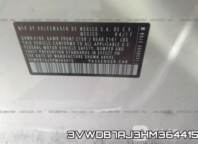 3VWDB7AJ3HM364415 фото 10