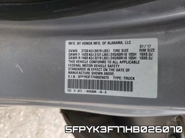 5FPYK3F77HB026070 фото 2