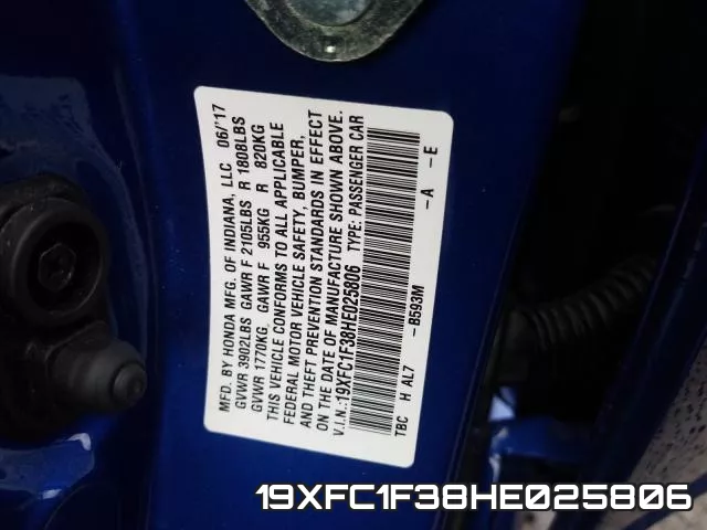 19XFC1F38HE025806 фото 2
