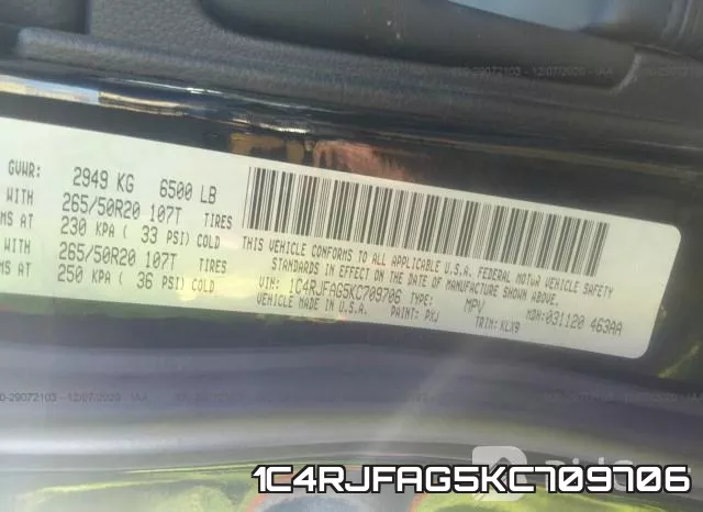 1C4RJFAG5KC709706 фото 9