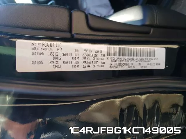 1C4RJFBG1KC749005 фото 2