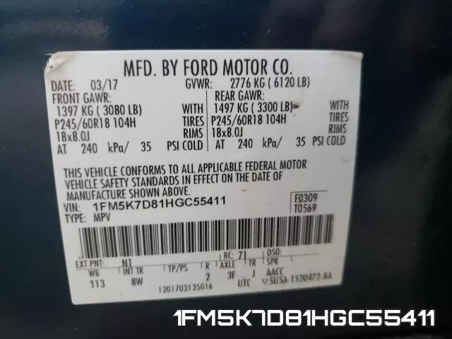 1FM5K7D81HGC55411 фото 2