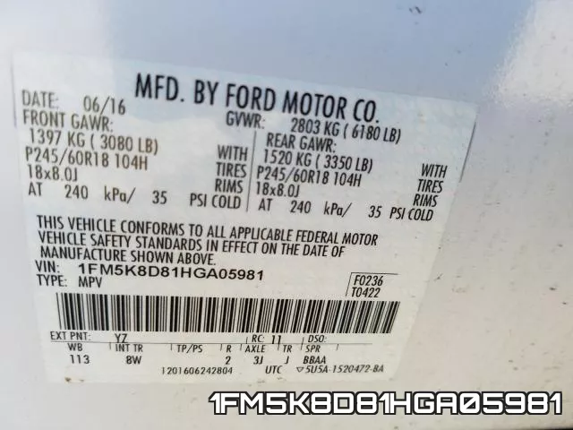 1FM5K8D81HGA05981 фото 2