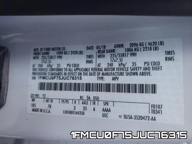 1FMCU0F75JUC76315 фото 2
