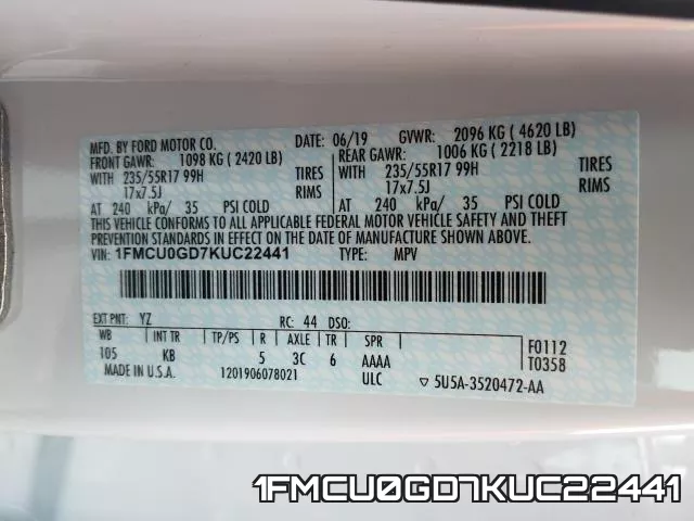 1FMCU0GD7KUC22441 фото 2