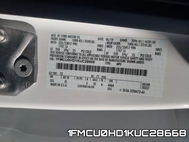 1FMCU0HD1KUC28668 фото 2