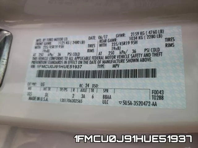 1FMCU0J91HUE51937 фото 2