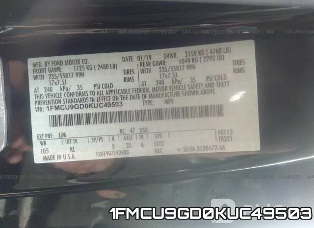 1FMCU9GD0KUC49503 фото 10