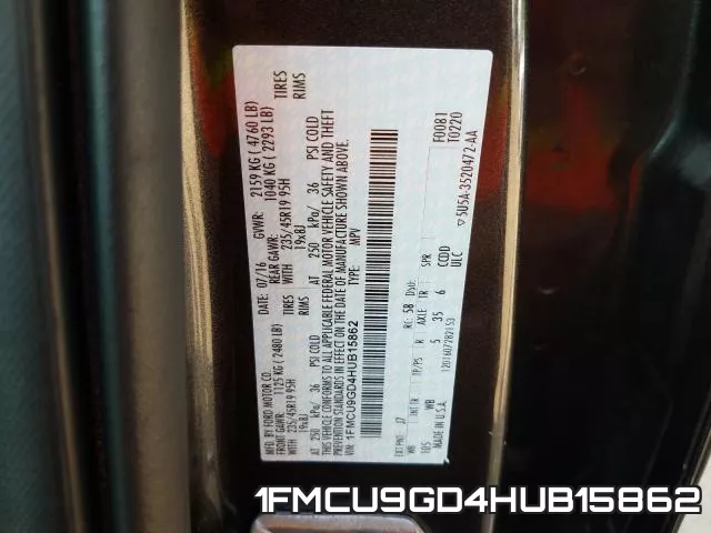 1FMCU9GD4HUB15862 фото 2