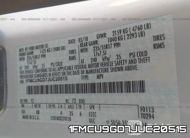 1FMCU9GD7JUC20515 фото 10