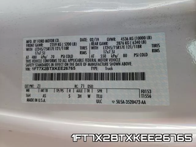 1FT7X2BTXKEE26765 фото 2