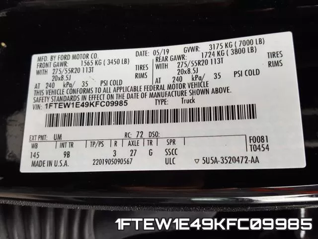1FTEW1E49KFC09985 фото 2
