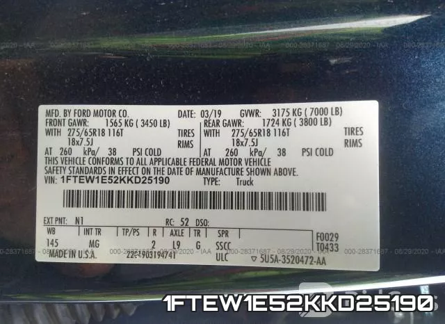1FTEW1E52KKD25190 фото 10