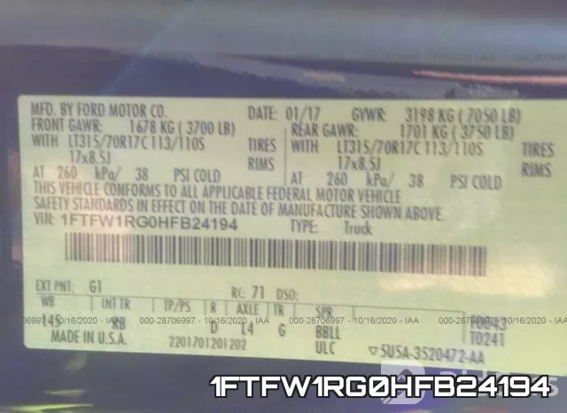 1FTFW1RG0HFB24194 фото 10