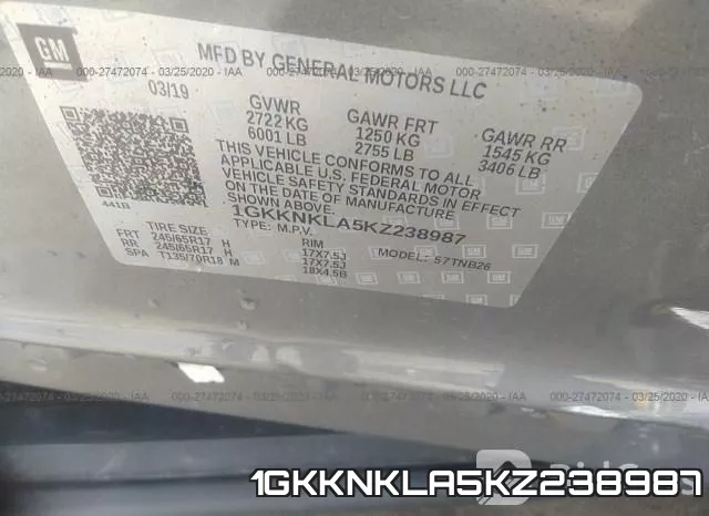 1GKKNKLA5KZ238987 фото 9