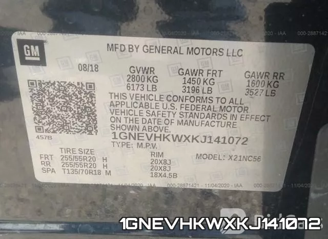 1GNEVHKWXKJ141072 фото 10