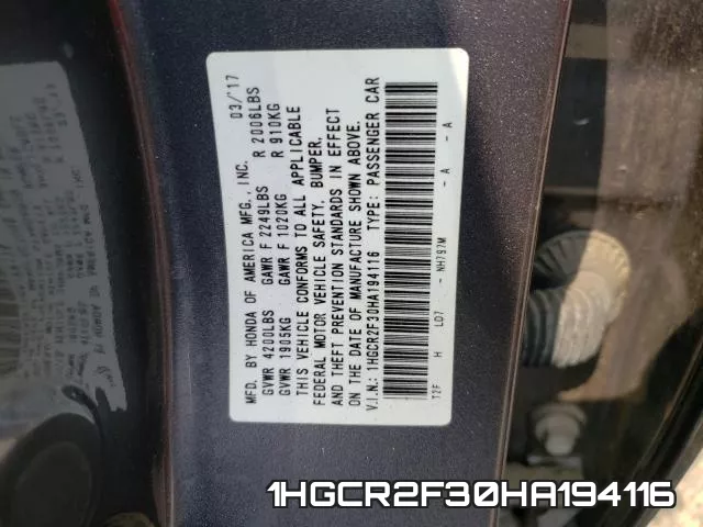 1HGCR2F30HA194116 фото 2