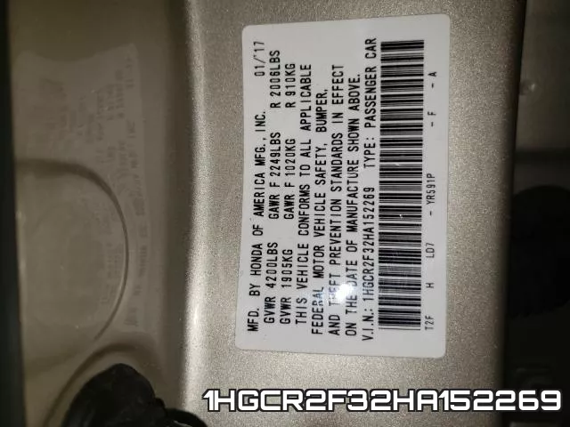1HGCR2F32HA152269 фото 2